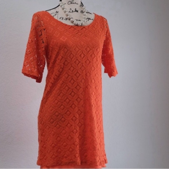 NWOT Francesca's Collections Orange Lace Mini Dress Boho Cottagecore coquette - Picture 6 of 8